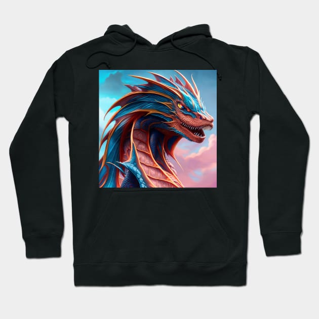 Intricate Bronze and Blue Metallic Dragon Hoodie by dragynrain